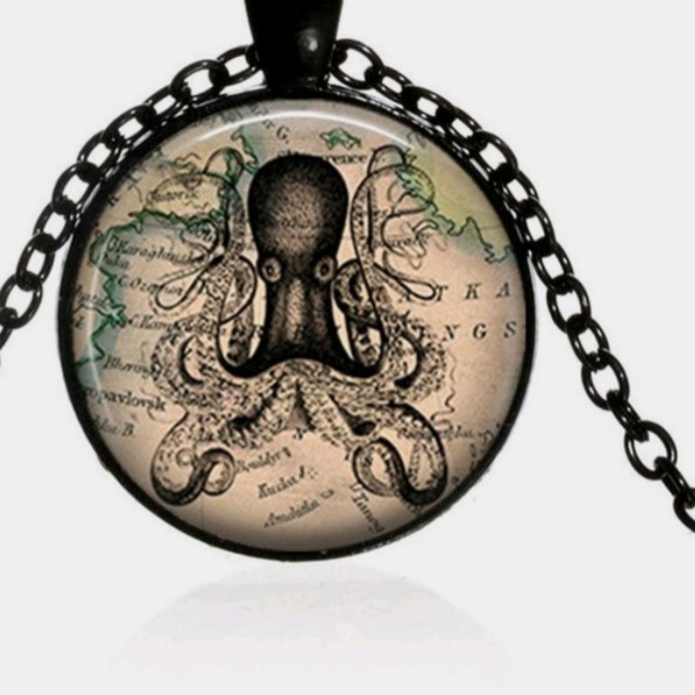 New Elusive Octopus Squid Kraken Black Necklace.